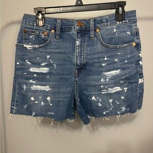 Madewell Blue Distressed Jean Shorts with Frayed Hem